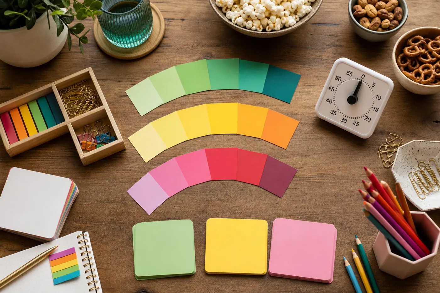 Blank prompt cards arranged by three humor levels for a party host